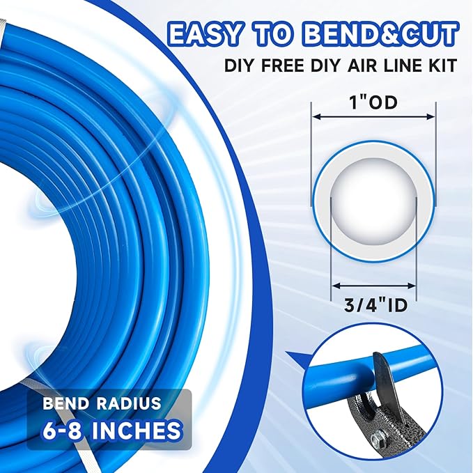 Compressed Air Line Kit, 3/4" x 50' 120’&200'&300' HDPE-Aluminum-HDPE Piping, Air Line Hose, Air Hose Kit with Air Compressor Accessories and Airline Tubing