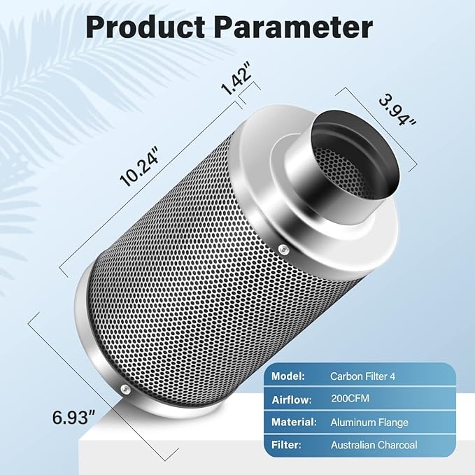 iPower 4 Inch Air Carbon Filter Smellines Control with Premium Australia Activated Charcoal, Reversible Flange for Inline Fan, Indoor Grow Tent, Hydroponics, Prefilter Included, Silver