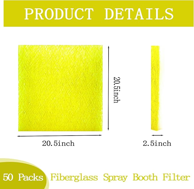 AUC Paint Booth Exhaust Filters,20" x 20" (100 pieces),22 Gram Fiberglass Paint Arrestors Pad,Captures Overspray Paint Particles in Paint booth(Actual Dimensions: 20.5" x 20.5")