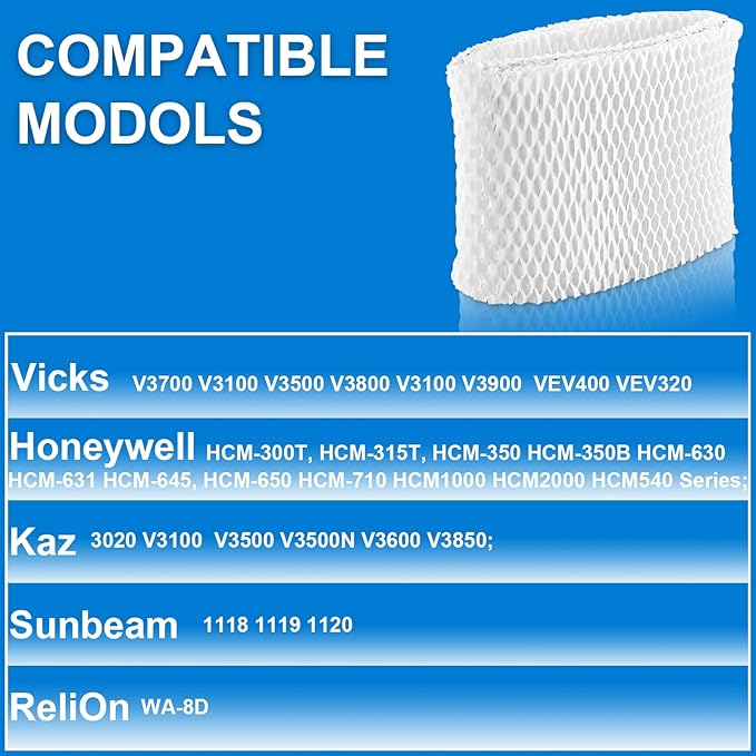 TOMOON WF2 Humidifier Filter Replacement for Vic.ks V3500 V3100 V3900 V3700 VEV320 Ka z 3020 & Re-Lion WA-8D Cool Mist Humidifiers,Pack of 4