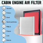 Engine Cabin Air Filter Kit Compatible with 2019-2024 RAV4 (NOT HYBRID), 2018-2024 Camry (NOT HYBRID), 2020-2025 Highlander (NOT HYBRID), Replaces 17801-25020, 87139-58010, Efficient Purification