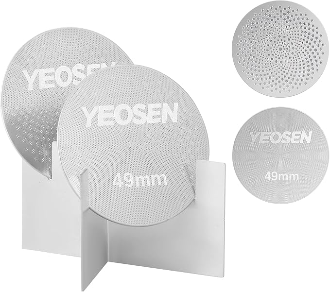 2Pack Stainless Steel Espresso Puck Screen with Stand, 49mm Reusable Coffee Filter, 0.8mm Thickness Metal Mesh for Portafilter Basket (49MM）