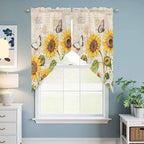 Yellow Sunflowers Swag Valances for Windows, Country Farm Butterfly Flower Light Beige Rod Pocket Kitchen Curtains Valance, Small Window Curtains Swag for Cafe Living Room, 2 Panels, 36x36 inch