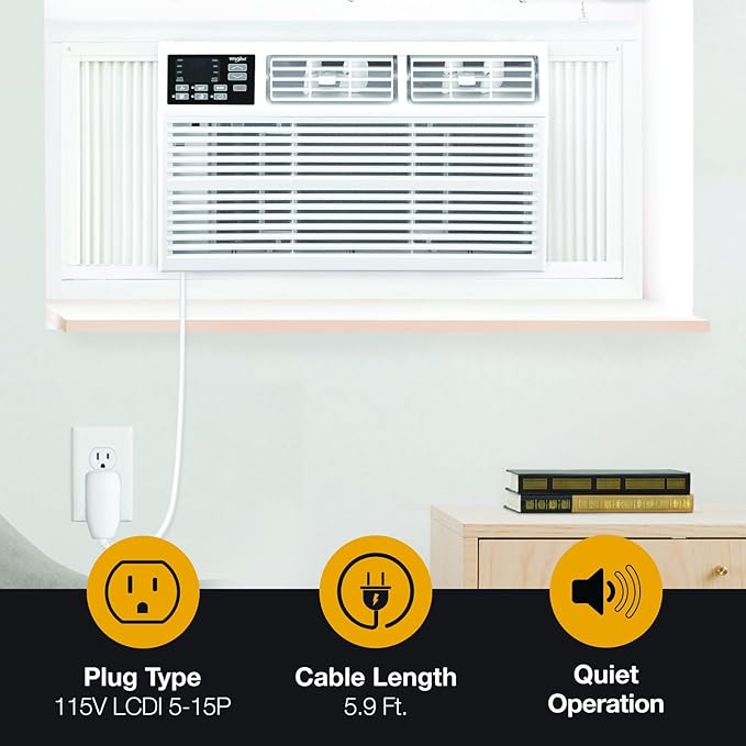 Whirlpool 12,000 BTU 115V Window-Mounted Air Conditioner with Remote Control, Window AC for Rooms up to 550 Sq.Ft, LCD Display, Auto-Restart, 24H Timer, White