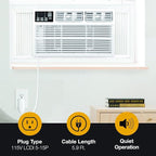 Whirlpool 12,000 BTU 115V Window-Mounted Air Conditioner with Remote Control, Window AC for Rooms up to 550 Sq.Ft, LCD Display, Auto-Restart, 24H Timer, White