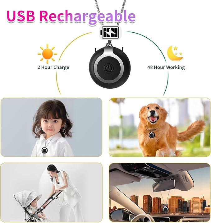Rechargeable Ionizer Air Purifier, Wearable Air Purifier, Mini Necklace Air Purifier for Home, Kitchen, Portable Travel Air Cleaner with Carbon Fiber for Smell, Office, Bedroom, Kitchen-2Pack