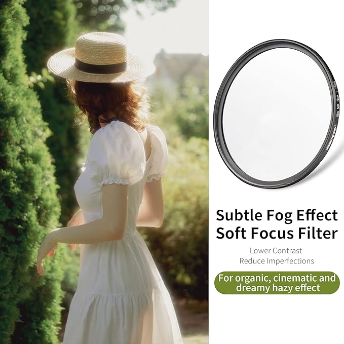 Walking Way 62MM White Mist Diffusion Filter - Subtler Soft Focus Circular Lens Filter - Dreamy Fog Effect Softening Camera Diffuser for Digital DSLR Camera (Light-Soft 1, 62MM)