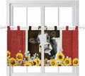 Cows Sunflowers Kitchen Curtains 36 Inch Length, Small Window Curtains Tab Top, Rustic Farms Barns Flowers Bees Animals Light Filtering Short Window Treatments Tier Drapes 27.5"x36" 2 Panel