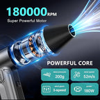 Compressed Air Duster 180000RPM, Electric Air Duster with 3 Gears Adjustable, Powerful Cordless Dust Cleaner with Rechargeable 10000mAh Battery for Keyboard/PC/Car/Outdoor/Air Bed with Brush