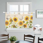 Yellow Sunflowers Kitchen Curtains 36 Inch Length, Small Window Curtains Tab Top, Country Farm Butterfly Flower Light Beige Light Filtering Short Window Treatments Tier Drapes 27.5"x36" 2 Panel
