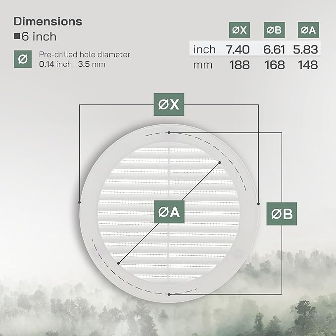 Vent Systems 6" Inch (Opening Dimensions) - Pack of 5 - White Soffit Vent Cover - Plastic Round Air Vent Grille - Built-in Mesh Screen - HVAC Register Louver for Bathroom, Home, Kitchen
