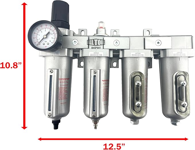 4 STAGE HEAVY DUTY INDUSTRIAL GRADE ULTRA CLEAN FILTER REGULATOR COALESCING DESICCANT DRYER SYSTEM FOR COMPRESSED AIR LINES METAL BOWLS GREAT FOR PAINT SPRAY AND PLASMA CUTTER (1/2"NPT AUTO DRAIN)