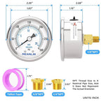 MEANLIN MEASURE 0~300Psi Dry Pressure Gauge Stainless Steel 1/8" NPT 2" FACE DIAL Waterproof for Air Compressor Air Regulator Water Filter Back Mount, with 1/4" NPT and 3/8" NPT Hex Bushing