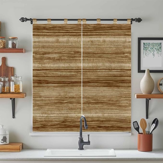 Vintage Western Living Room Curtains 84 Inch Length, Window Curtains Tab Top, Rustic Farmhouse Wooden Grain Barn Door Light Filtering Window Treatments Drapes 42"x84" 2 Panel