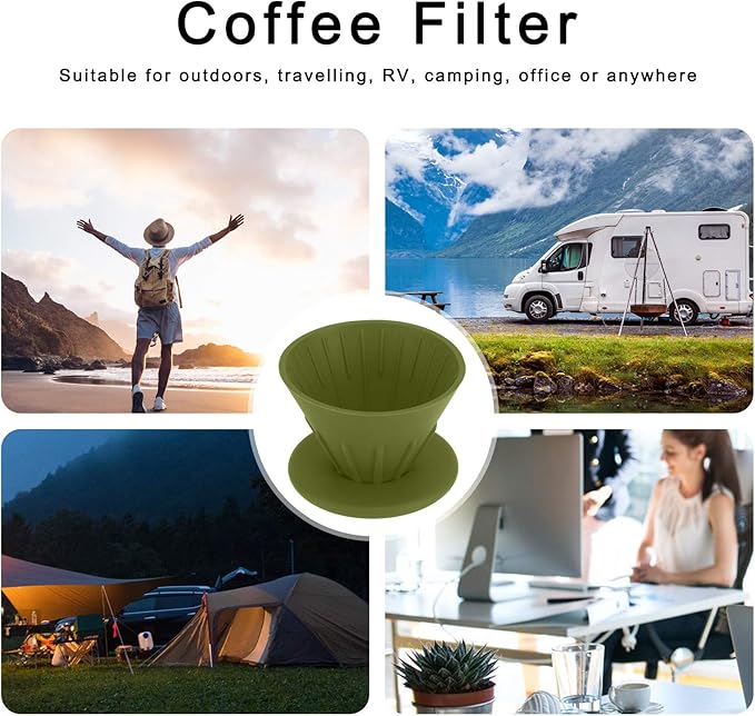 Reusable Silicon Resin Coffee Filter Strainer Dripper Portable Coffee Machine Accessory for Home Outdoor Camping Office Travel Lightweight Durable Easy Clean (Green)