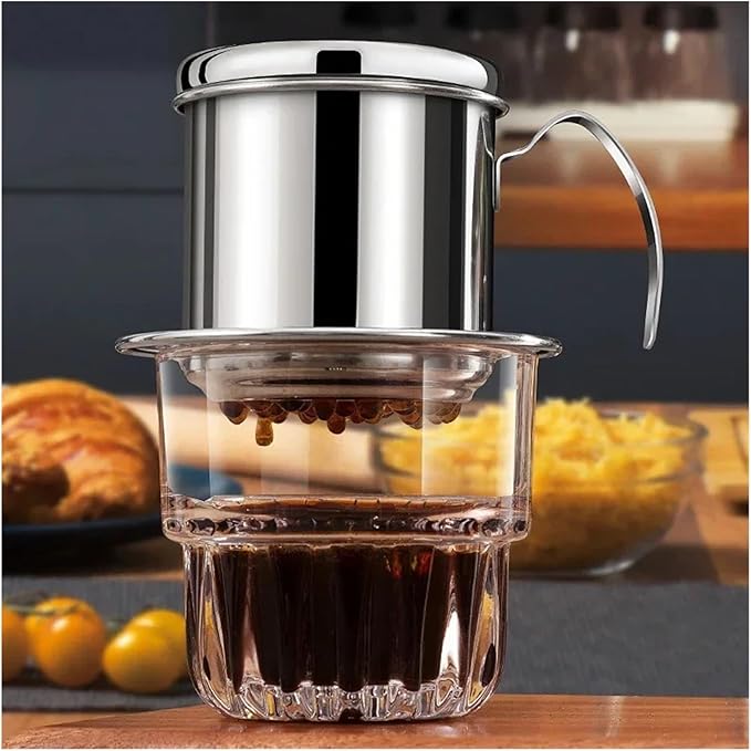 Stainless Steel 304 Vietnamese Coffee Filter Cup Drip Pot Simple And Portable Household Coffee Filter Cup Traditional Tool(Black)