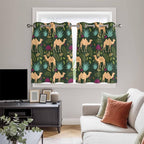 2 Panel Kitchen Cafe Curtains, Retro Desert Camel Sunlight Filtering Nature Air Through, Window Decor Tier Curtains for Living Room 104W x 52L inch Tropical Animal Aloe Vera Leaves Dark Green