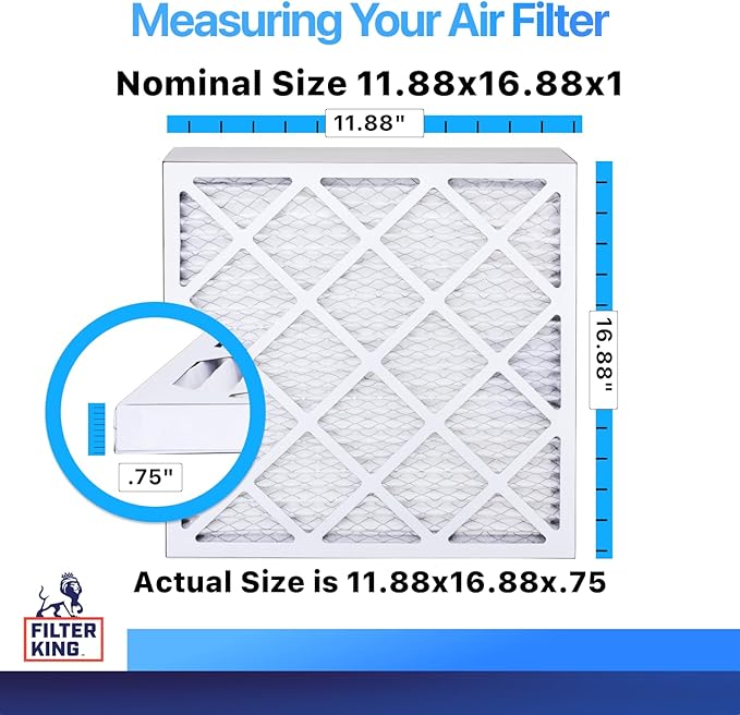 Filter King 11.88x16.88x1 Air Filter | 6-PACK | MERV 8 HVAC Pleated A/C Furnace Filters | MADE IN USA | Actual Size: 11.88 x 16.88 x .75"