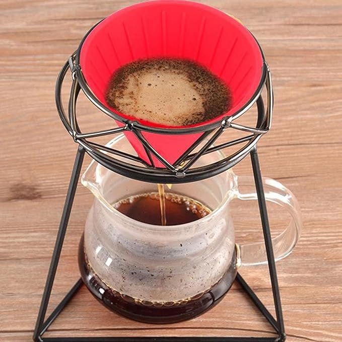 Silicone Coffee Dripper Collapsible Coffee Filter Foldable Silicone Coffee Dripper Portable Reusable Brewing Tool for Travel Camping Office Home Free Lightweight Easy Clean (Red)