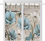 Teal Blue Tulips Living Room Curtains 84 Inch Length, Window Curtains Tab Top, Spring Floral Barn Doors Vintage Wood Beige Light Filtering Window Treatments Drapes 42"x84" 2 Panel