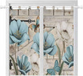 Teal Blue Tulips Bathroom Curtains 63 Inch Length, Window Curtains Tab Top, Spring Floral Barn Doors Vintage Wood Beige Light Filtering Window Treatments Drapes 52"x63" 2 Panel