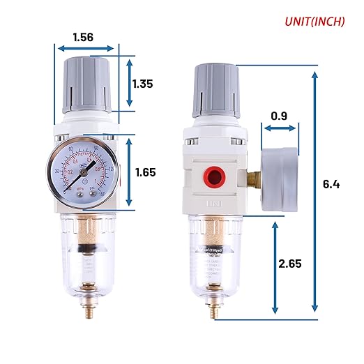 1/4 Inch NPT Air Filter Regulator Combo Piggyback, Air Compressor Water Separator, Air Line Dryer, Semi-Auto Drain, Air Pressure Regulator AW2000-02, 0-150 PSI Gauge