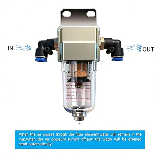 Air Compressor Water Separator 1/4”NPT,Compressed Air Line Filter,Air Dryer for Compressor AF2000-02,5 Micron Brass Element,Manual Drain,Bracket
