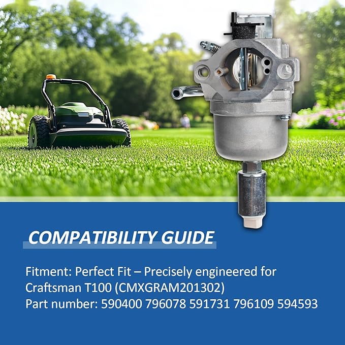 590400 Carburetor for 11.5HP 344CC Engine, Carb Kit with Air Filter, Fuel Line, Gaskets, Craftsman T100 Lawn Mower Repair Parts, Replace #796078 591731 796109 594593