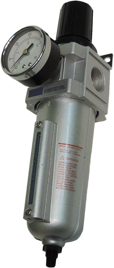 HEAVY DUTY COMPRESSED AIR FILTER REGULATOR COMBO PIGGYBACK, METAL BOWL, VISIBLE SIGHT GLASS, 5 MICRON ELEMENT (3/4" AUTO DRAIN)