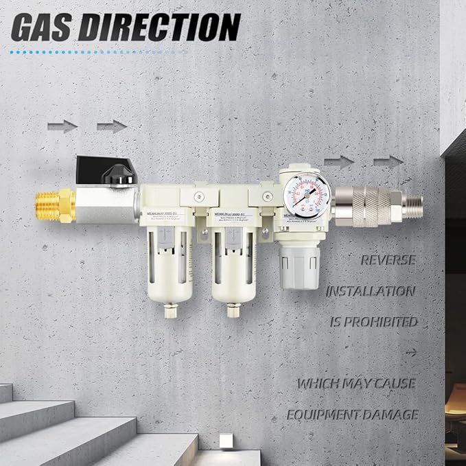 MEANLIN 3/8" NPT 3 in 1 Air Drying System Particulate Air Filter, Air Pressure Regulator Combo, with 150 PSI Gauge and Valve Shut Off Switch for Air Compressor and Pneumatic Tools