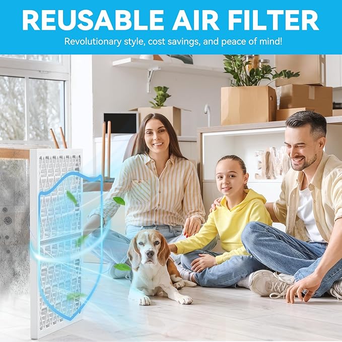 Reusable 16x20x1 Air Filter (MERV 8), 1 Foldable Frame + 6 Refills (Not Individual Filters), Greener HVAC AC Furnace Air Filters MPR 700&FPR 5(Actual Size:15.75"x19.75"x0.75")