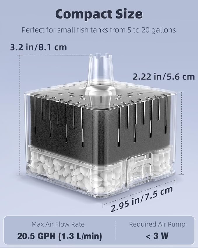 Pawfly Aquarium Sponge Filter for Fish Tanks up to 5-20 Gallons, Small Fish Tank Filter, Sponge Filter with Foam and Air Stone (Air Pump Not Included)