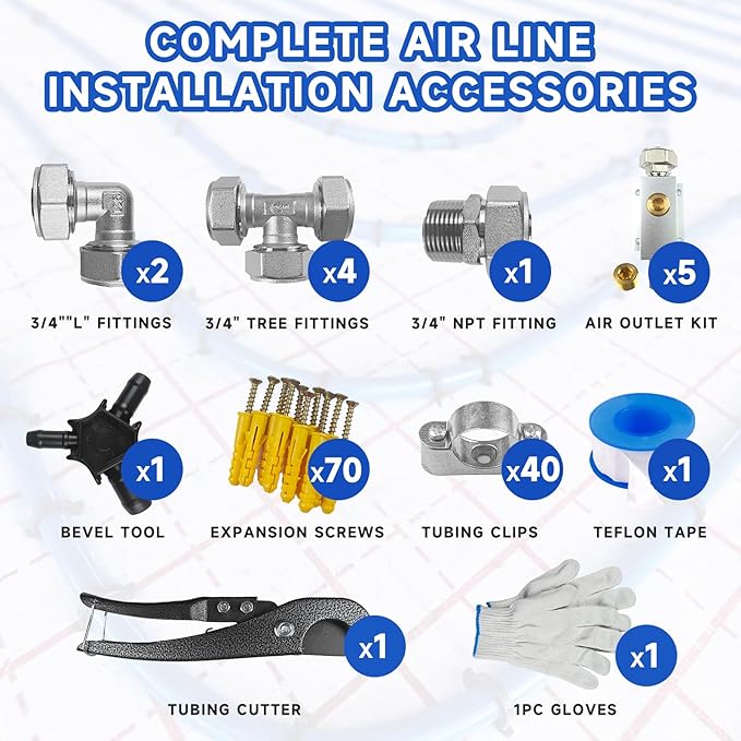 Compressed Air Line Kit, 3/4" x 50' 120’&200'&300' HDPE-Aluminum-HDPE Piping, Air Line Hose, Air Hose Kit with Air Compressor Accessories and Airline Tubing