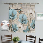 Teal Blue Tulips Bedroom Curtains 72 Inch Length, Window Curtains Tab Top, Spring Floral Barn Doors Vintage Wood Beige Light Filtering Window Treatments Drapes 52"x72" 2 Panel