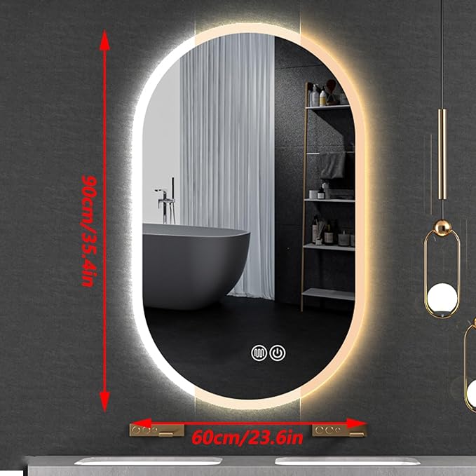 Irregular Bathroom Mirror with 3 Colour LED Light, Wall Mounted Makeup Mirror with Touch Switch and Demister Pad, Energy-Saving LED Smart Mirrors, Dimmable(A,23.6 * 35.4in/60 * 90cm)