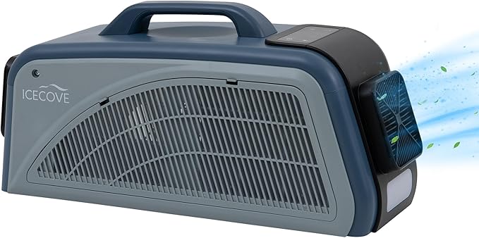 IceCove Portable Air Conditioner, 2500BTU Fast Cooling Car AC Unit, 250W Low Power Consumption, 25.5VDC, 2 Fan Speed, 3 Light Mode for Tent Camping RV Truck Van Life Home (Battery Not Included), Blue