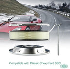 14 x 3 Inch Round Polished Air Cleaner Kit Fully Finned Top with Flat Style Base Compatible with Chevy Ford GM