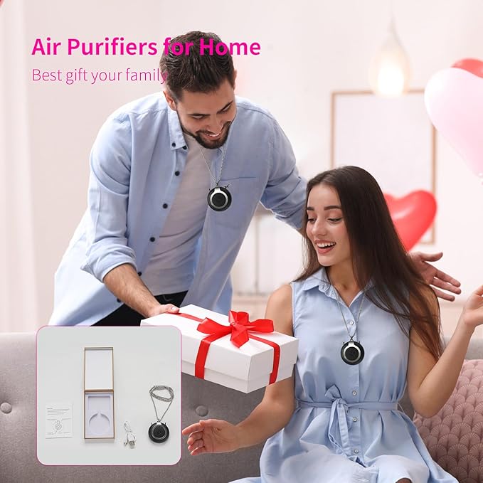 Rechargeable Ionizer Air Purifier, Wearable Air Purifier, Mini Necklace Air Purifier for Home, Kitchen, Portable Travel Air Cleaner with Carbon Fiber for Smell, Office, Bedroom, Kitchen-Black