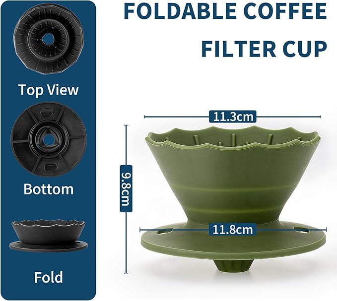 MERMOO YILAN Collapsible Coffee Dripper, Silicone Pour Over Coffee Filter Holder - Portable Reusable Foldable Coffee Maker Cone for 1~2 Cups, Travel, Camping, Gift (Black)