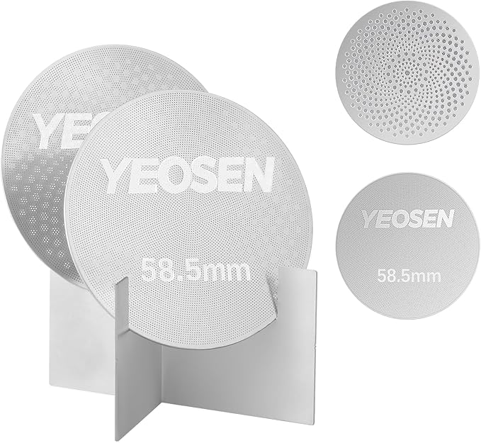2Pack Stainless Steel Espresso Puck Screen with Stand, 58.5mm Reusable Coffee Filter, 0.8mm Thickness Metal Mesh for Portafilter Basket (58.5MM）