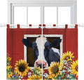 Cow Sunflowers Bedroom Curtains 63 Inch Length, Window Curtains Tab Top, Botanical Floral Leaves Bees Farm Barn Light Filtering Window Treatments Drapes 42"x63" 2 Panel