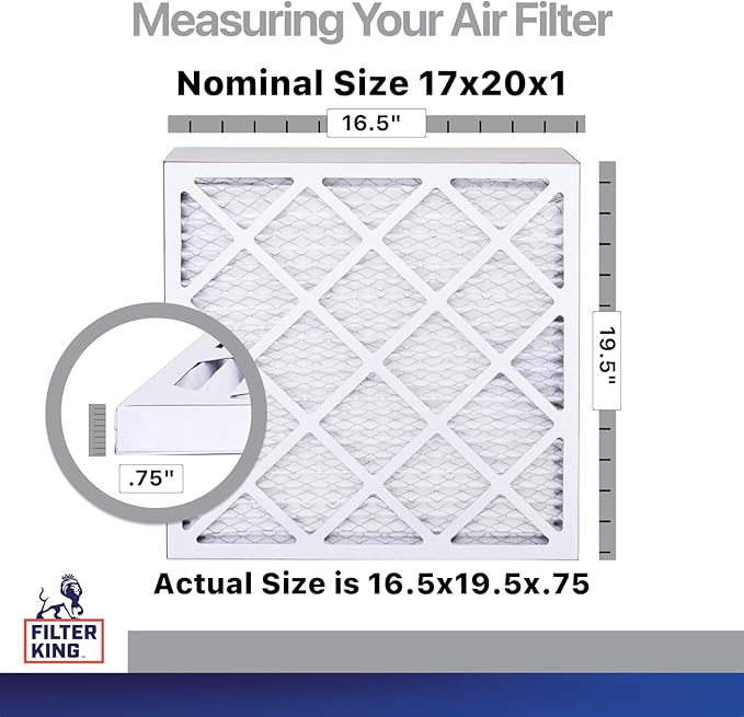 Filter King 17x20x1 Air Filter | 4-PACK | Carbon MERV 8 HVAC Pleated A/C Furnace Filters | MADE IN USA | Actual Size: 16.5 x 19.5 x .75"