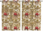 2 Panel Kitchen Cafe Curtains, Desert Camels Sunlight Filtering Nature Air Through, Home Decor Window Covering Tier Curtains for Living Room 104W x 63L inch Tropical Palm Trees Sand Cords Brown