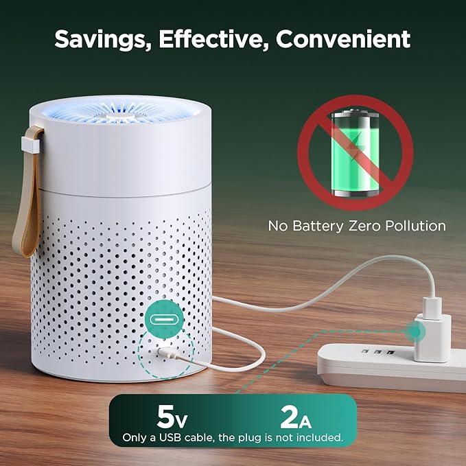 Air Purifiers for Bedroom Home, KOIOS H13 True HEPA Filter Air Purifiers for Desktop Office Car Pets with USB Cable, Small Air Cleaner, Night Light, Timer, Remove Smoke, Dust, Odors, Pollen