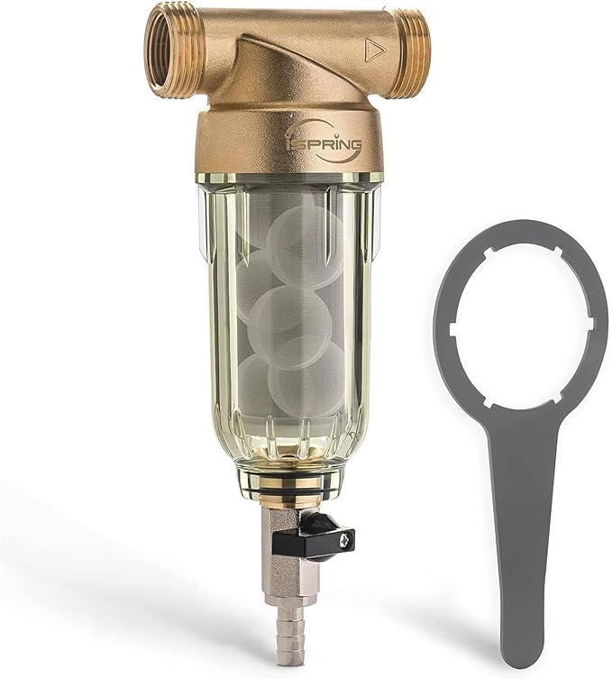 iSpring WSP-50SL Reusable Whole House Spin Down Sediment Water Filter Softener, Includes Siliphos Helps Prevent Scale and Corrosion, 1" MNPT + 3/4" FNPT, 50 Micron