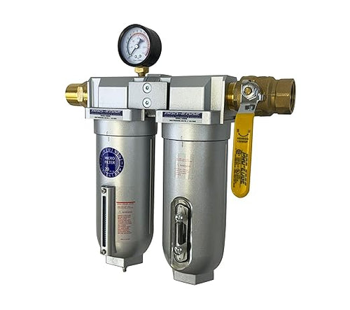 1" NPT Industrial (2-Stage) Coalescing Filter Removes Oil, Moisture Vapor Aerosols and in Line Desiccant Bead Air Dryer for Compressed Air Lines