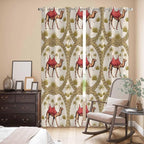 2 Panel Kitchen Cafe Curtains, Camels Palm Trees Sunlight Filtering Nature Air Through, Window Decor Tier Curtains for Living Room 104W x 90L inch Desert Date Coconut Trees Leaves Cords Beige