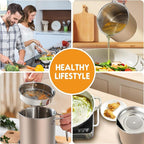Chihee Grease Container Stainless Steel Bacon Grease Saver with Fine Mesh Strainer 2L / 67.6 fl oz Oil Container Grease Can with Dust-proof Lid Non-slip Tray for Kitchen Storing Frying Cooking Grease