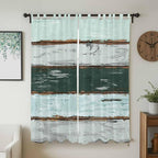 Blue Teal Living Room Curtains 96 Inch Length, Window Curtains Tab Top, Vintage Wooden Retro Art Farmhouse Barns Light Filtering Window Treatments Drapes 52"x96" 2 Panel