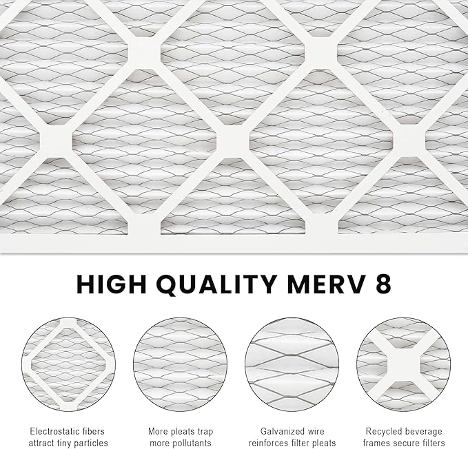 20x25x1 Air Filter MERV 8 (4-Pack), HVAC/Furnace AC Filter Replacement, Dust Defense–Comparable with MPR 600 & FPR 5 (Actual 19.75x24.75x0.75)